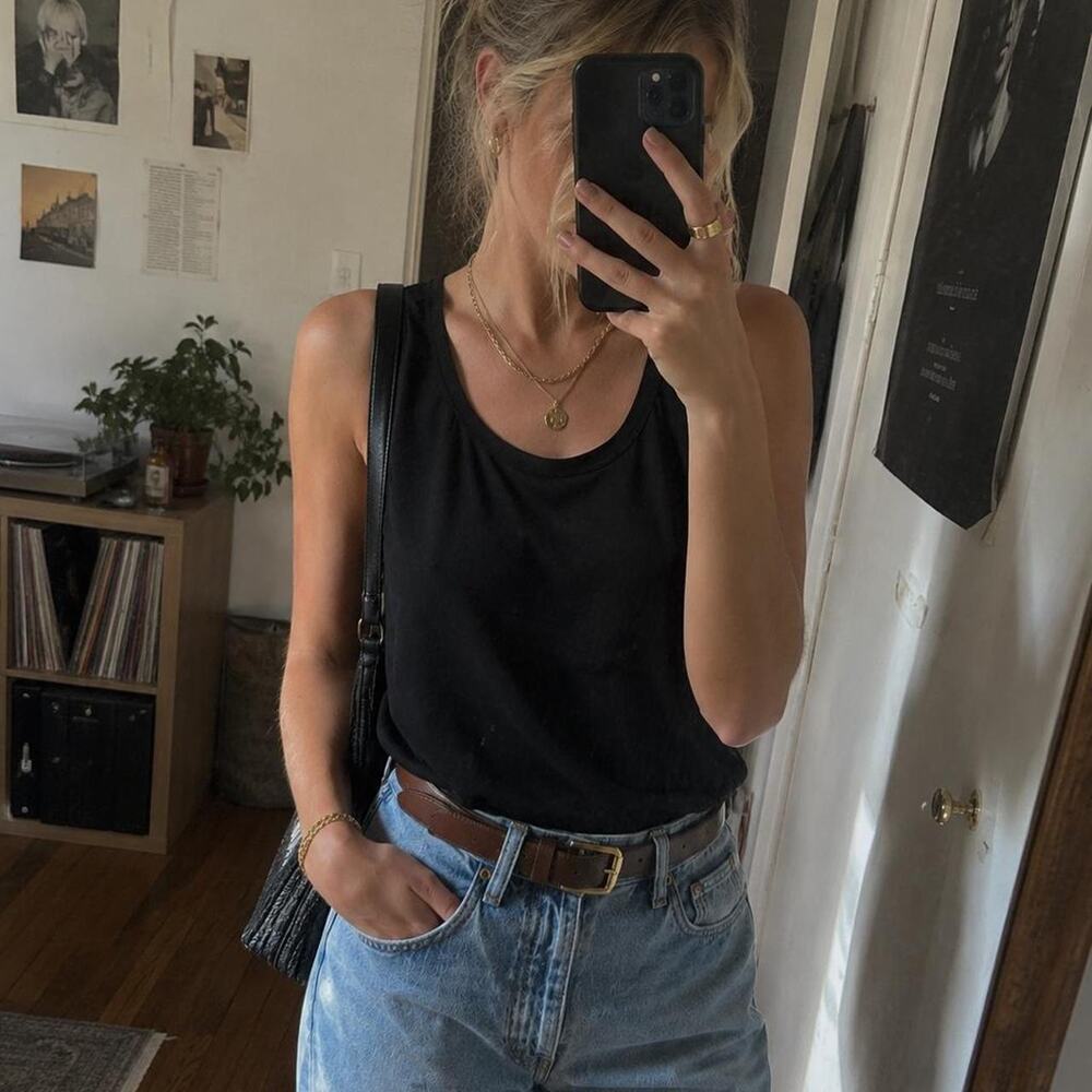 Harris Wallace 100% Silk Black Tank Top XL